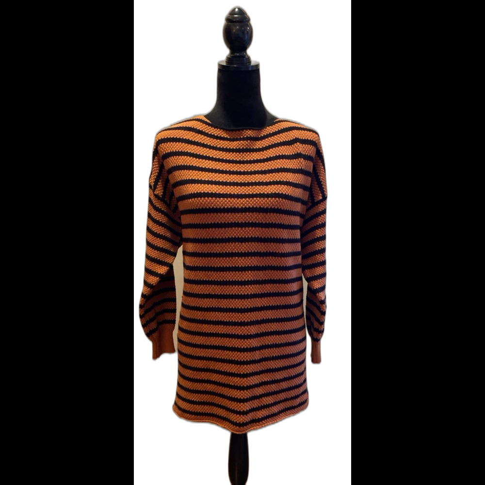Kirundo Sweater Womens Size Large Oversized Striped‎ Black & Brown Stretchy